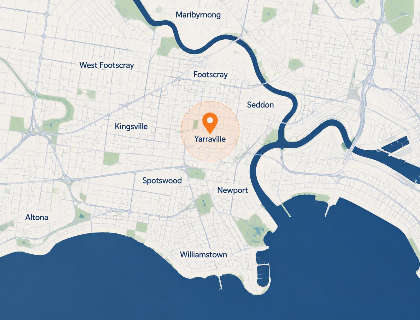 Map of Melbourne's Inner West with Yarraville at the centre